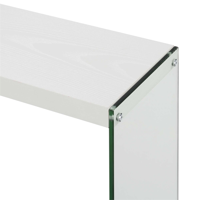 Pemberly Row Modern V Console Table with Shelf in White Wood Finish