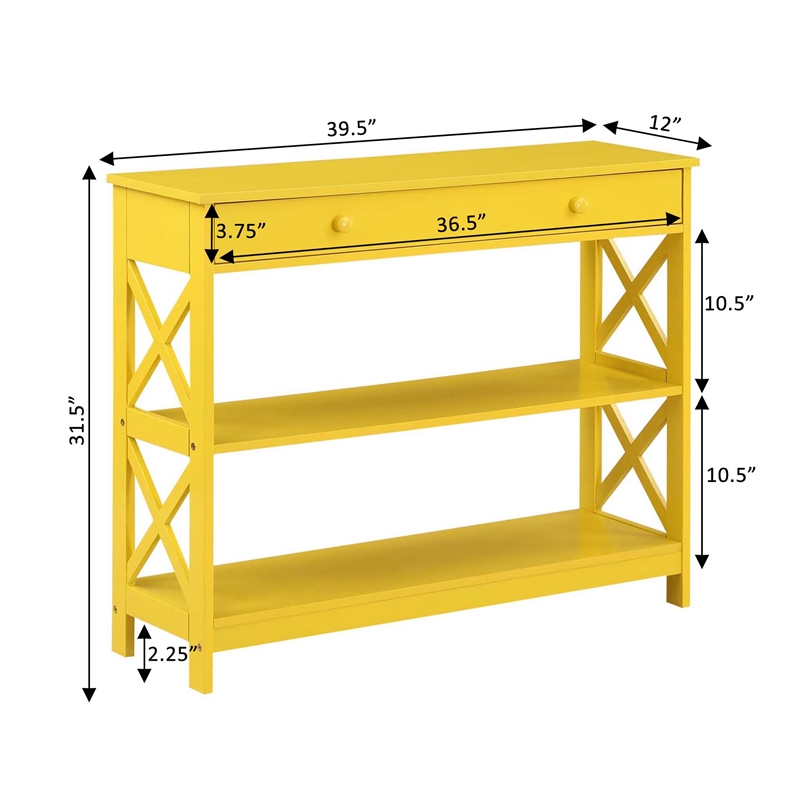 Pemberly Row Transitional One-Drawer Console Table with Shelves in Yellow Wood