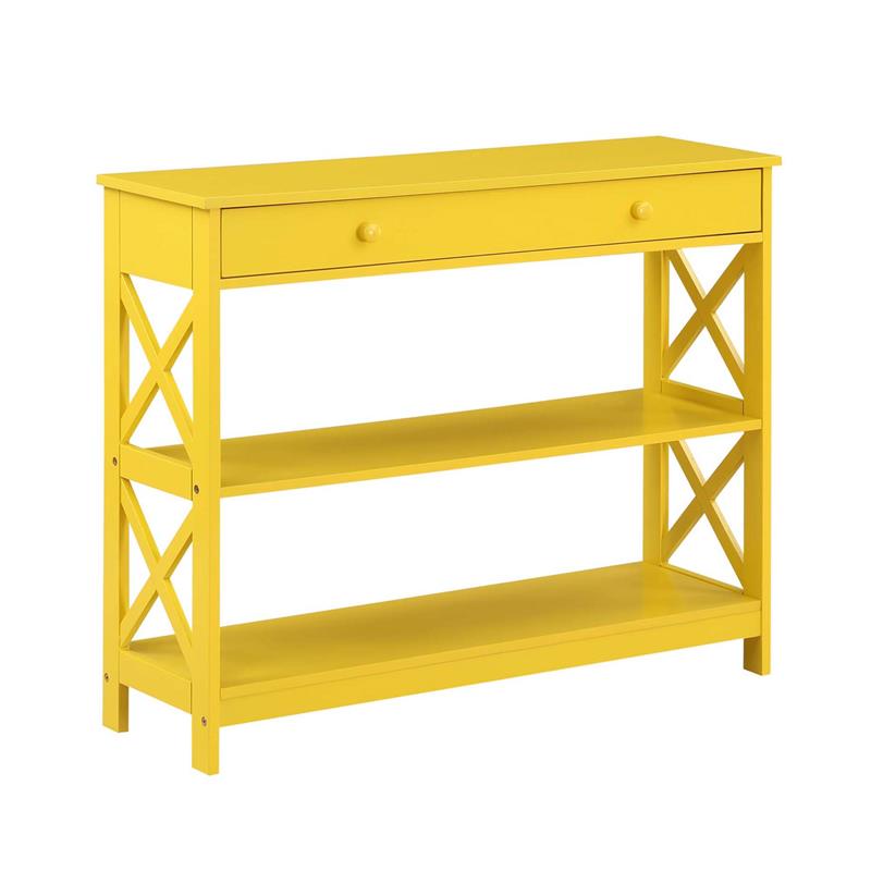 Pemberly Row Transitional One-Drawer Console Table with Shelves in Yellow Wood