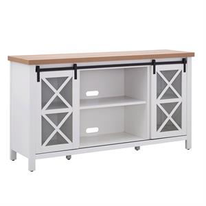 Pemberly Row Mid-Century Wood 58&quot White and Golden Oak TV Stand