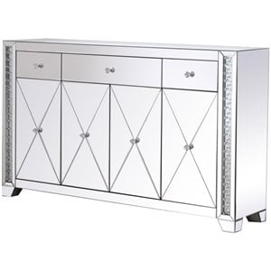 Pemberly Row Modern 4 Door 60&quot Clear Crystal Mirrored Sideboard