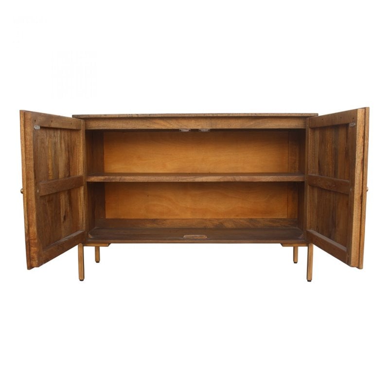Pemberly Row Solid Mango Wood & Metal Small Sideboard in Black