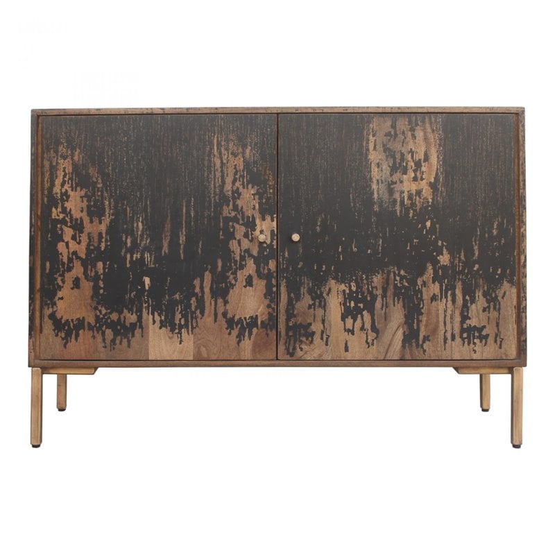 Pemberly Row Solid Mango Wood & Metal Small Sideboard in Black