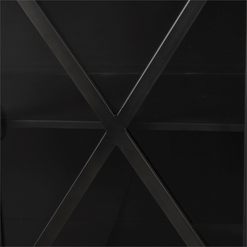 Pemberly Row 79x16 Black Polished Metal With Glass Four Door Sideboard