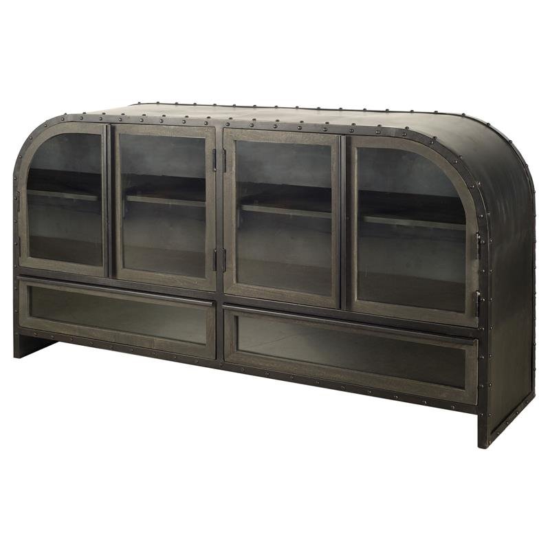 Pemberly Row 62.3x16.5 Black Metal w/Wood 4 Cabinet Door 2 Drawer Sideboard