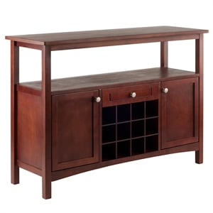 Pemberly Row 32.05&quotH Transitional Solid Wood Wine Rack Buffet Table in Walnut