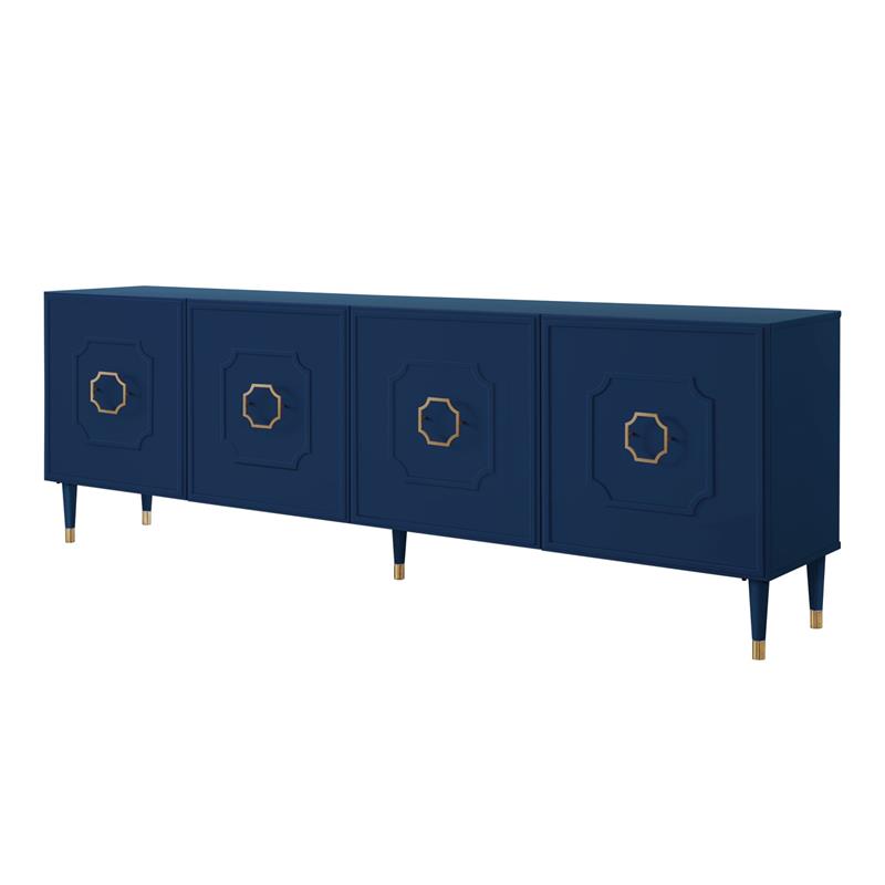 Pemberly Row Mid-Century 4 Doors Sideboard Buffet in Navy