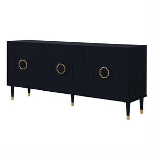 Pemberly Row Mid-Century 3 Doors Sideboard Buffet in Black