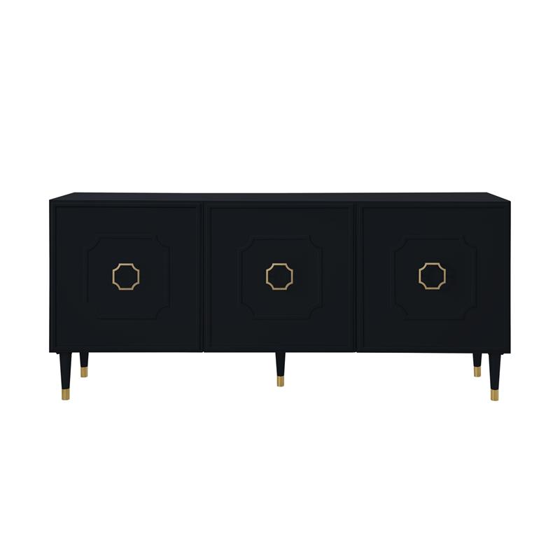 Pemberly Row Mid-Century 3 Doors Sideboard Buffet in Black