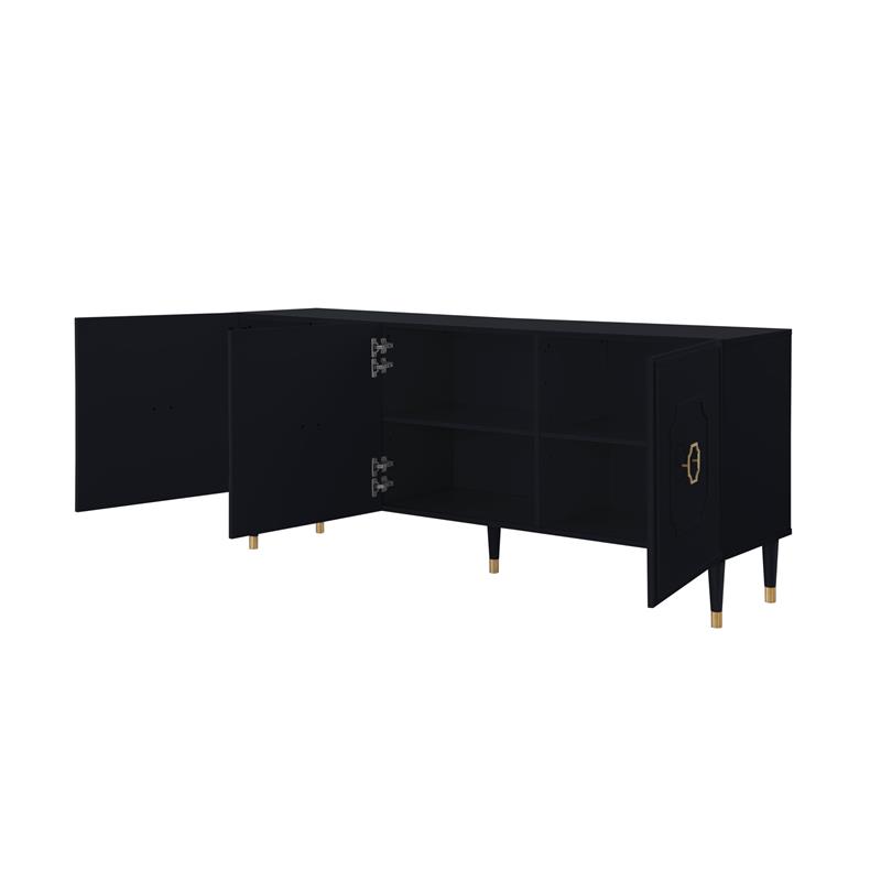 Pemberly Row Mid-Century 3 Doors Sideboard Buffet in Black