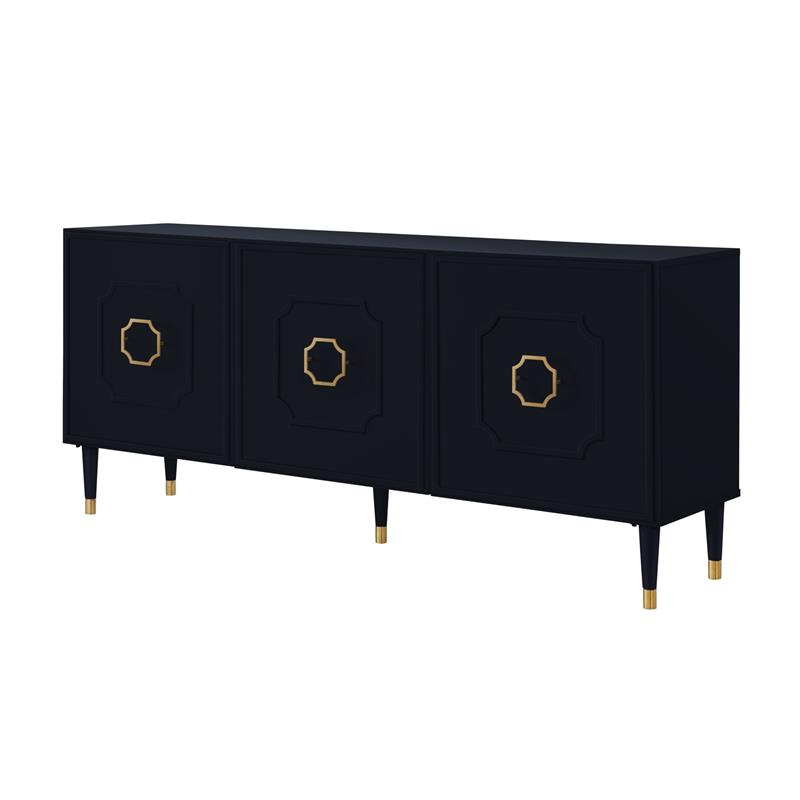 Pemberly Row Mid-Century 3 Doors Sideboard Buffet in Black