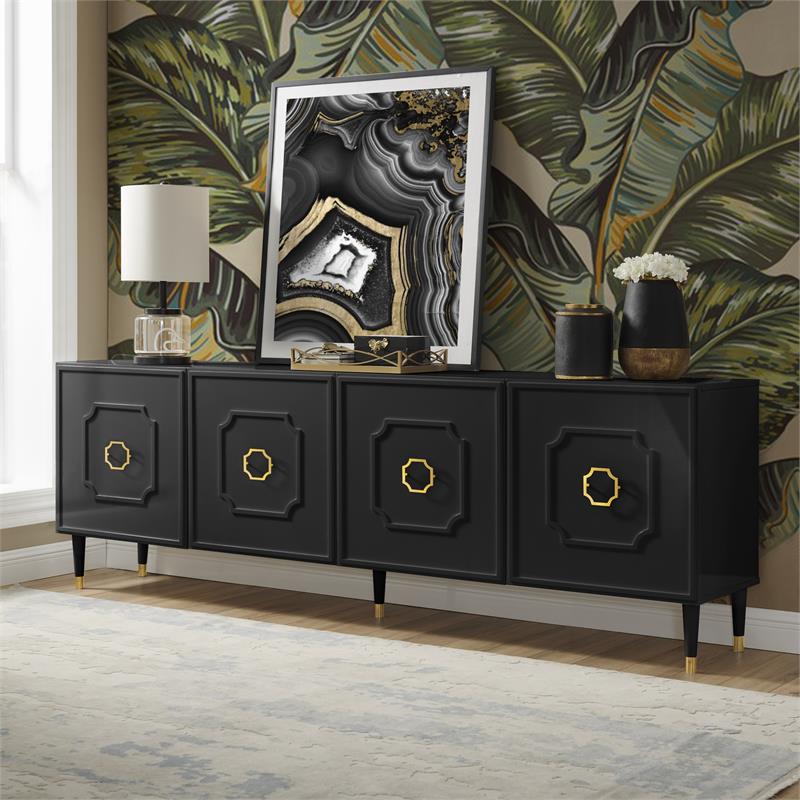 Pemberly Row Mid-Century 4 Doors Sideboard Buffet in Black