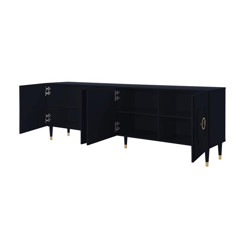 Pemberly Row Mid-Century 4 Doors Sideboard Buffet in Black