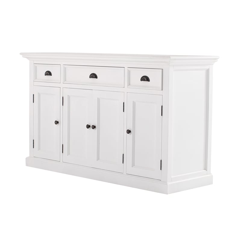 Pemberly Row Mahogany Wood Buffet with 4 Doors 3 Drawers in White