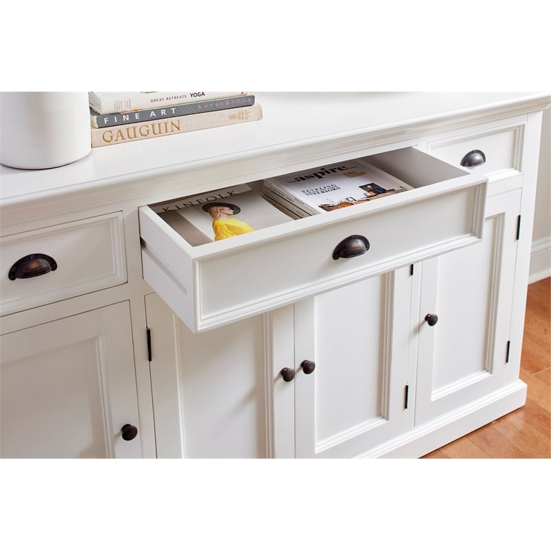 Pemberly Row Mahogany Wood Buffet with 4 Doors 3 Drawers in White