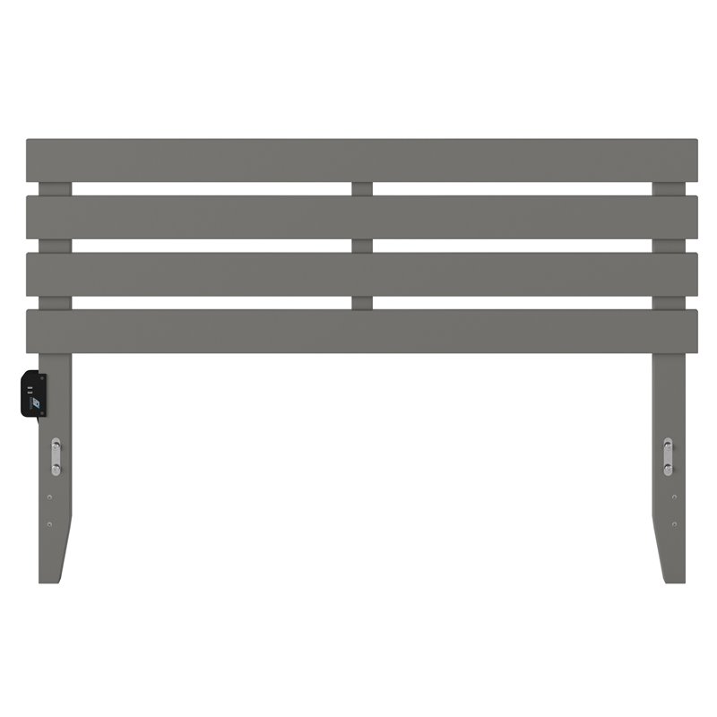 Pemberly Row Farmhouse Solid Wood Queen Headboard w/ USB Turbo Charger in Gray