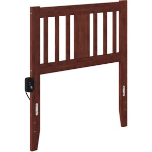 Pemberly Row Contemporary Slatted Wood Headboard Twin Walnut
