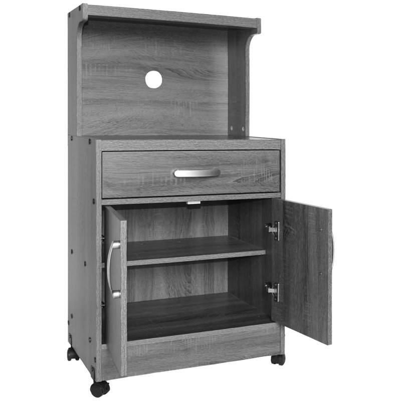 Pemberley Row Engineered Wood Gray Microwave Cart Rectangular Portable 45