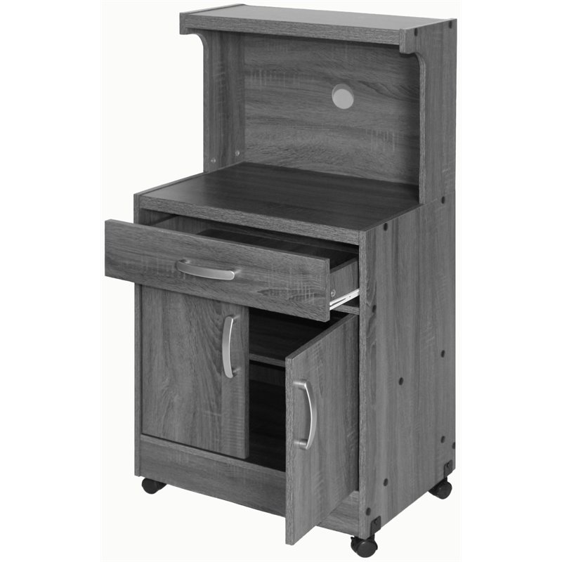 Pemberley Row Engineered Wood Gray Microwave Cart Rectangular Portable 45