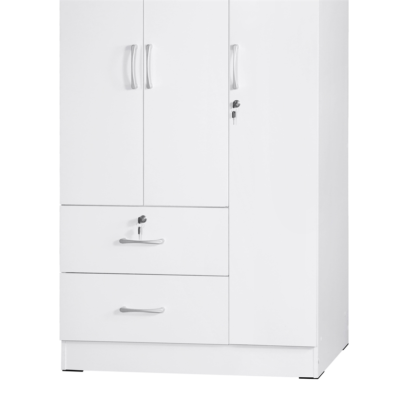 Pemberly Row Modern Wardrobe Armoire Closet with Two Drawers in White