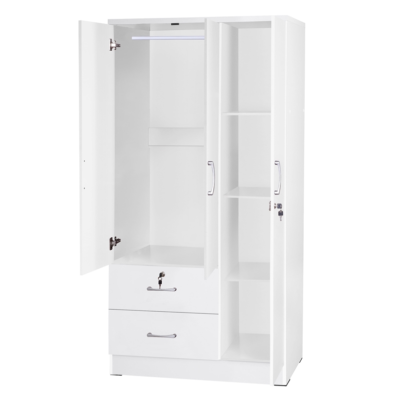 Pemberly Row Modern Wardrobe Armoire Closet with Two Drawers in White