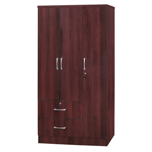 Pemberly Row Modern Wardrobe Armoire Closet with Two Drawers Mahogany
