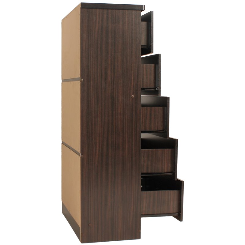 Pemberly Row Contemporary 5-Drawer Engineered Wood Tall Chest Dresser in Tobacco