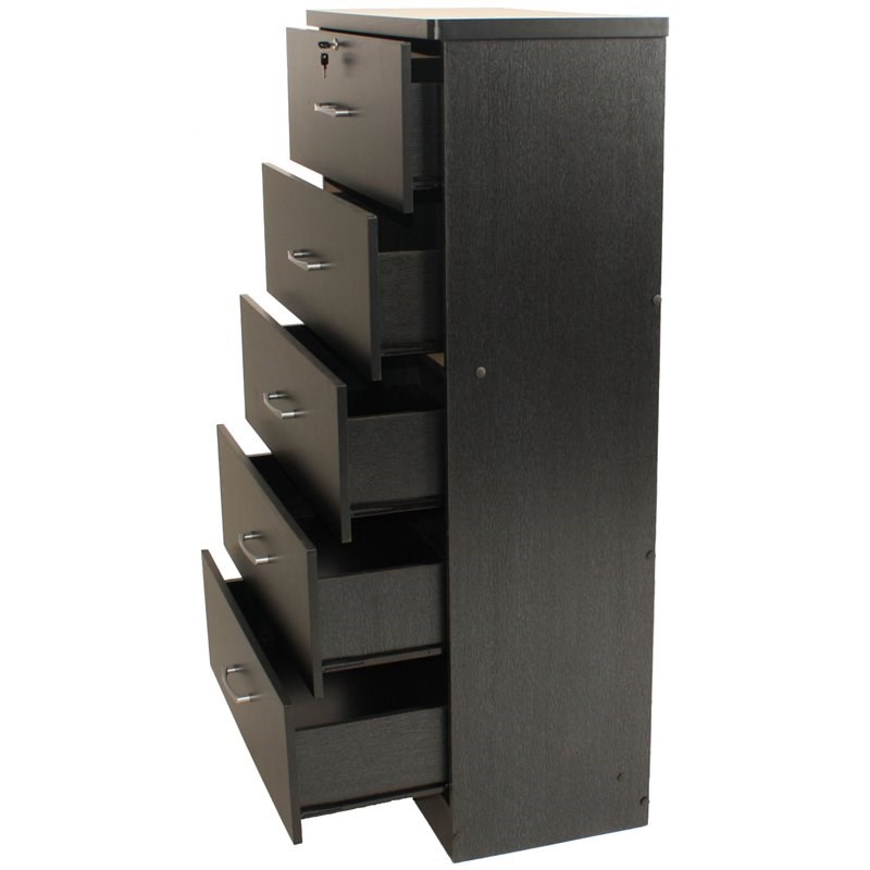 Pemberly Row Contemporary 5-Drawer Engineered Wood Tall Chest Dresser in Black