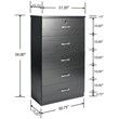 Pemberly Row Contemporary 5-Drawer Engineered Wood Tall Chest Dresser in Black