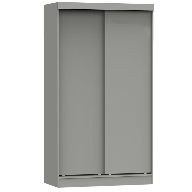 Pemberly Row Modern Modern Wood Double Sliding Door Wardrobe in Light Gray