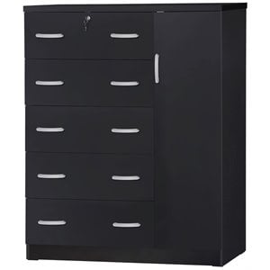 Pemberly Row Modern 5 Drawer Wooden Tall Chest Wardrobe in Black