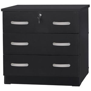 Pemberly Row Contemporary 3-Drawer Engineered Wood Chest Dresser in Black