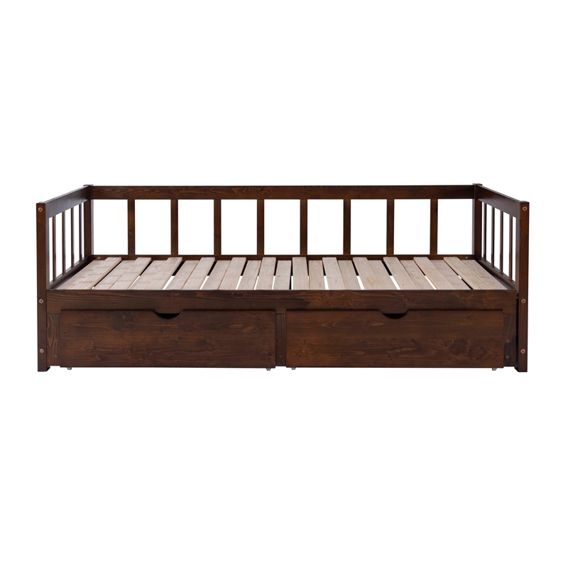 Pemberly Row Contemporary Pine Wood Daybed in Espresso