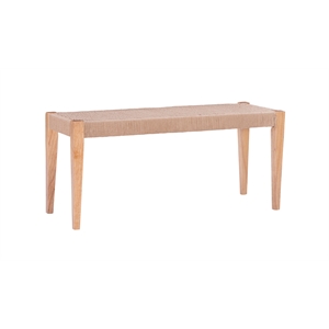 Pemberly Row 18&quot Modern Wood/Natural Rope Bench in Natural Brown