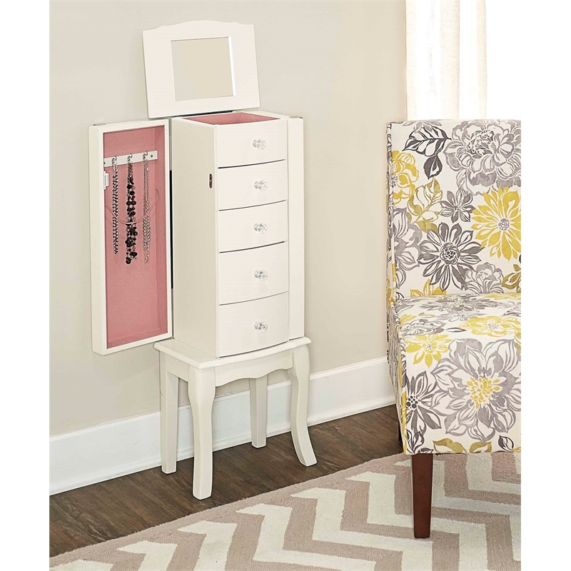 Pemberley Row Solid Wood White Jewelry Armoire Rectangular 13