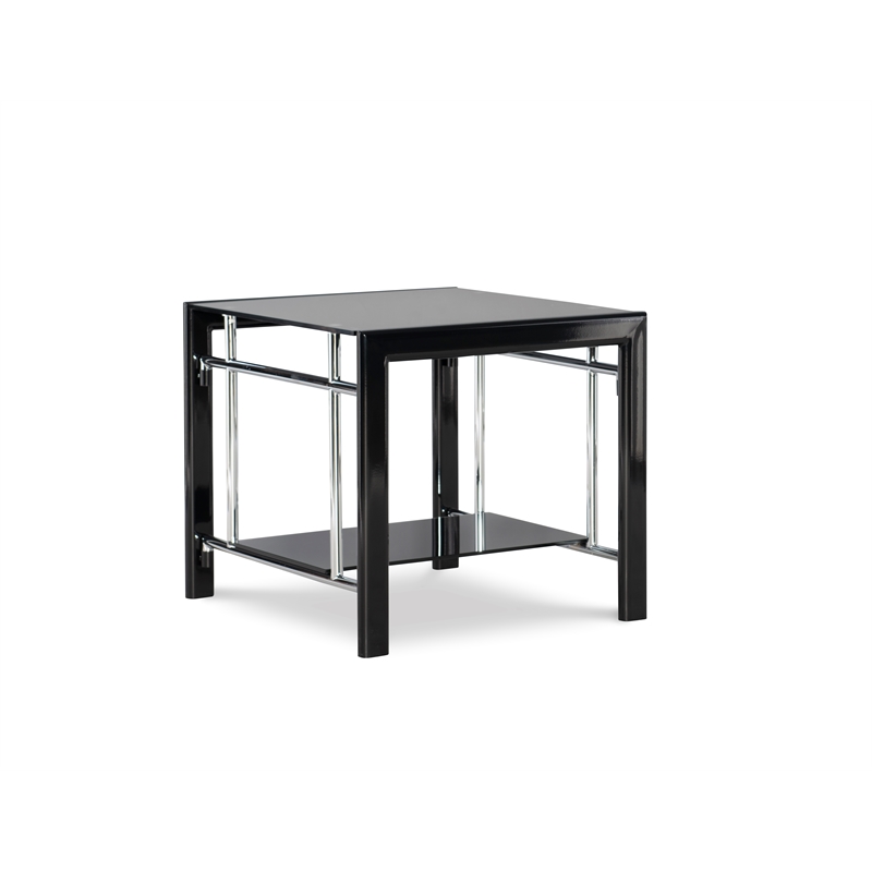 Pemberly Row Contemporary Metal End Table in Black/Chrome (Set of 2)