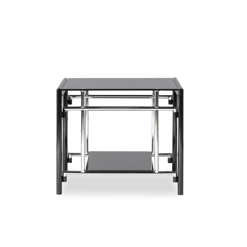 Pemberly Row Contemporary Metal End Table in Black/Chrome (Set of 2)