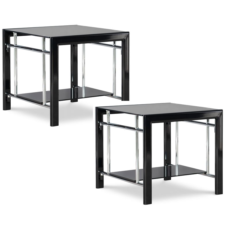 Pemberly Row Contemporary Metal End Table in Black/Chrome (Set of 2)