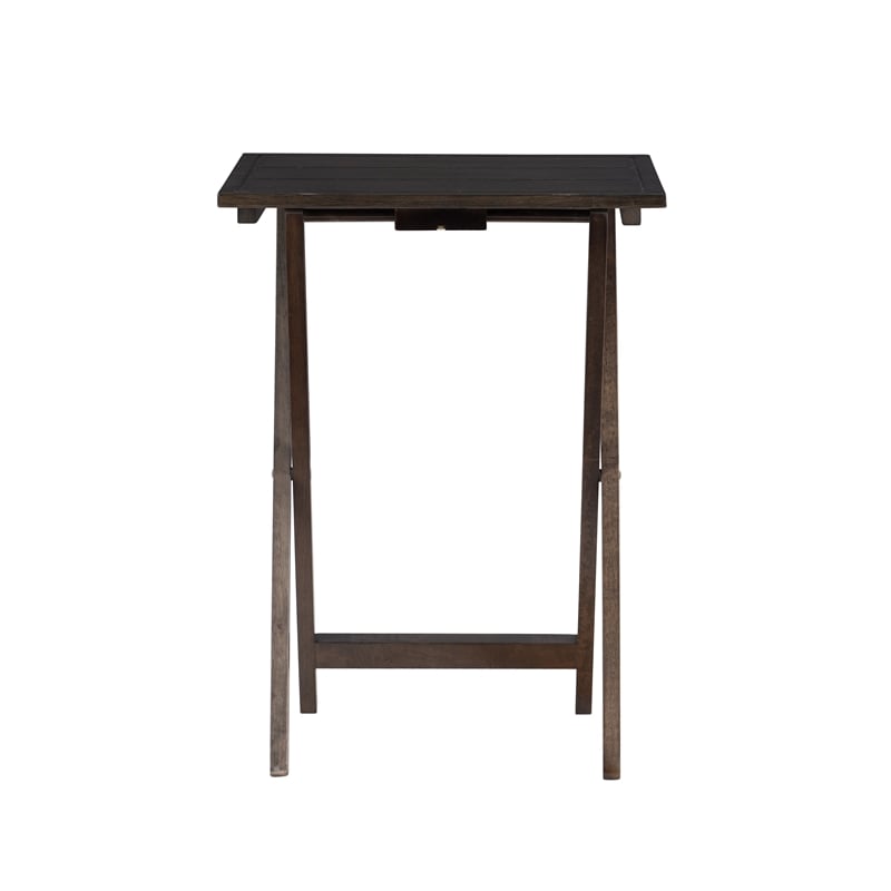 Pemberly Row Transitional Five Piece Wood Tray Table Set in Gray