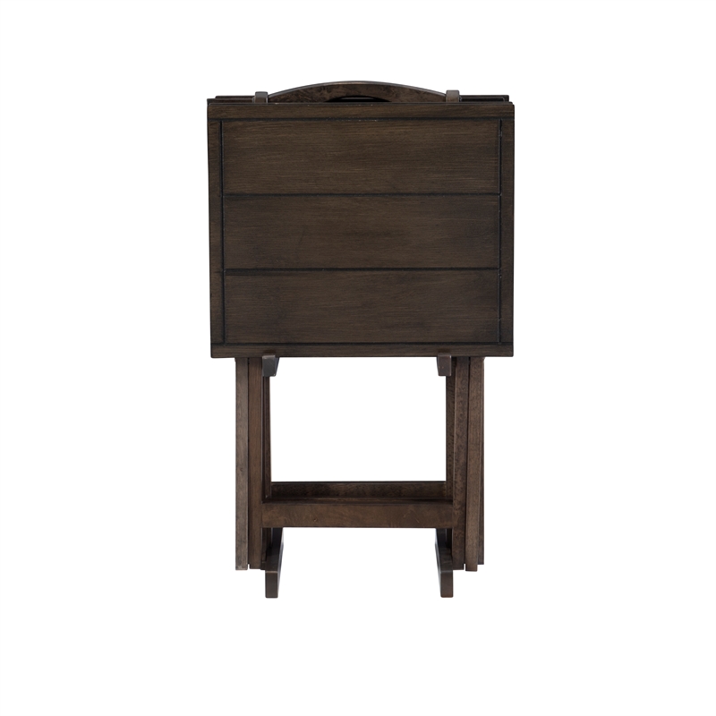 Pemberly Row Transitional Five Piece Wood Tray Table Set in Gray