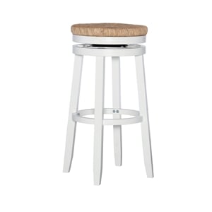 Pemberley Row Solid Wood White Bar Stool Round Natural Swivel Seat 31.6&quot Unassembled