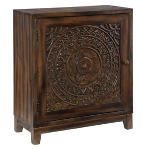Pemberley Row Wood Dark Brown Accent Cabinet Rectangular Medallion Design Fully Assembled