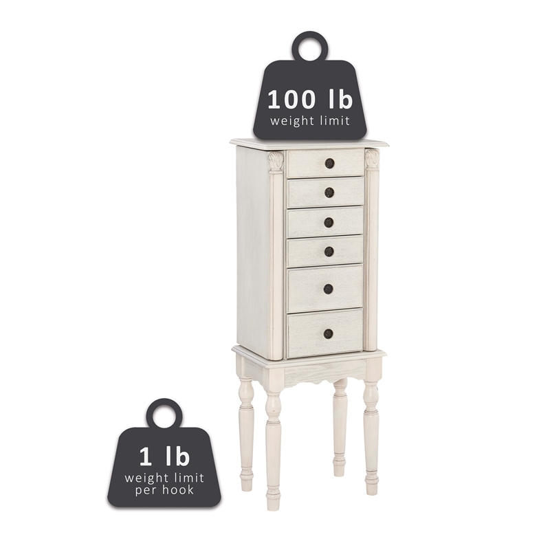 Pemberly Row Transitional Wood Jewelry Armoire in Off White