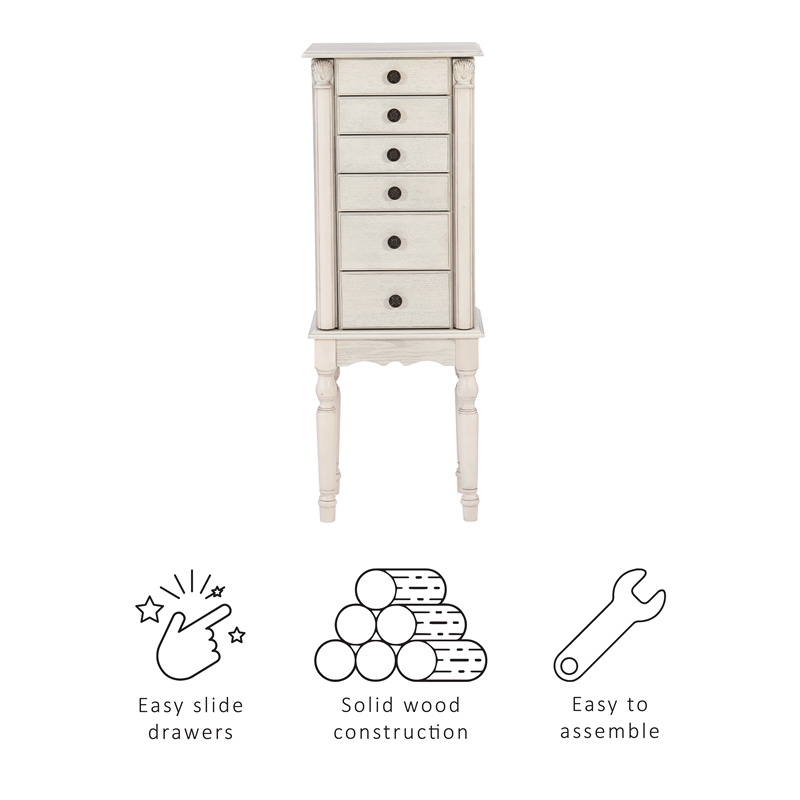 Pemberly Row Transitional Wood Jewelry Armoire in Off White