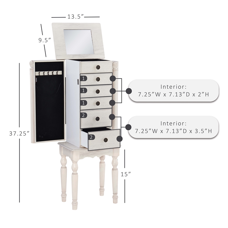 Pemberly Row Transitional Wood Jewelry Armoire in Off White