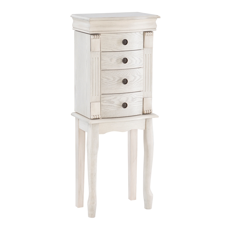Pemberly Row 4 Drawers Transitional Wood Jewellery Armoire in Cream