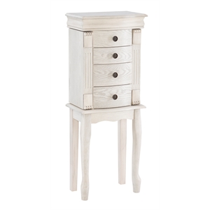 Pemberly Row 4 Drawers Transitional Wood Jewellery Armoire in Cream