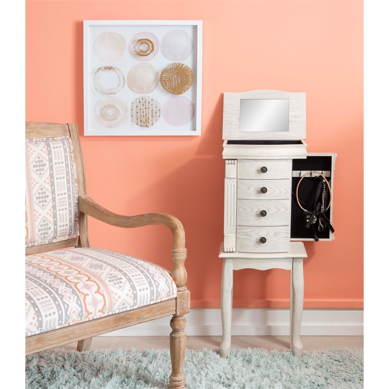 Pemberly Row 4 Drawers Transitional Wood Jewellery Armoire in Cream