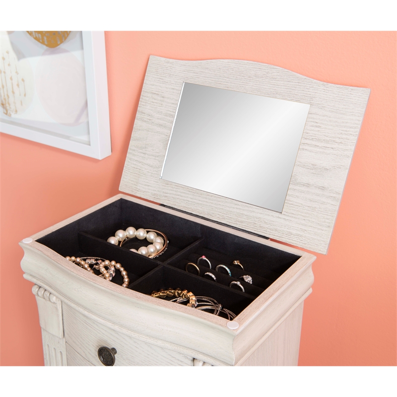 Pemberly Row 4 Drawers Transitional Wood Jewellery Armoire in Cream