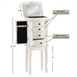 Pemberly Row 4 Drawers Transitional Wood Jewellery Armoire in Cream